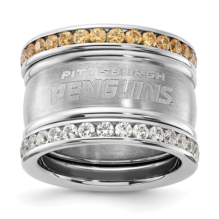Stainless Steel NHL Pittsburgh Penguins Crystal Triple Ring Set