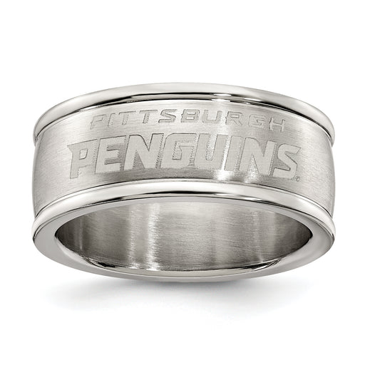 PITTSBURGH PENGUINS STAINLESS STEEL LOGO BAND RING SIZE 8