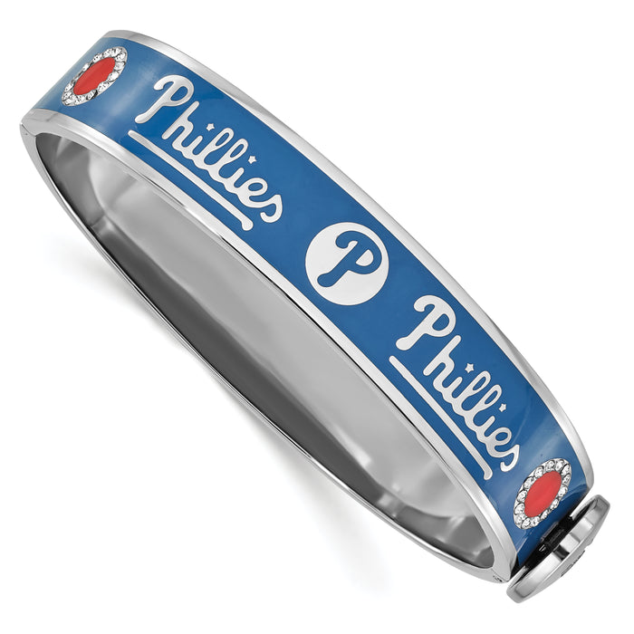 Stainless Steel MLB Philadelphia Phillies Crystal & Enamel Hinged Bracelet