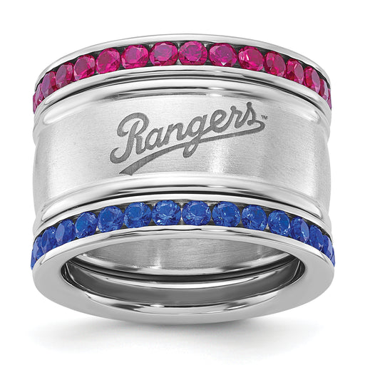 Stainless Steel MLB Texas Rangers Crystal Triple Stacked Ring Set