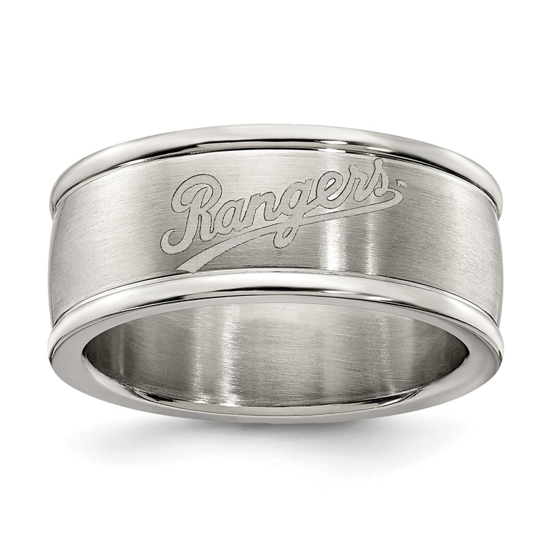 TEXAS RANGERS STAINLESS STEEL LOGO BAND RING SIZE 9