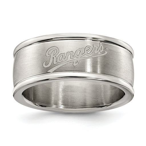 TEXAS RANGERS STAINLESS STEEL LOGO BAND RING SIZE 9