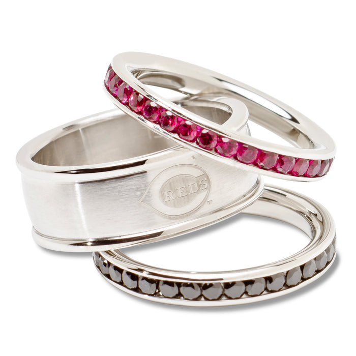 CINCINNATI REDS TEAM LOGO CRYSTAL STACKED RING SET SIZE 6