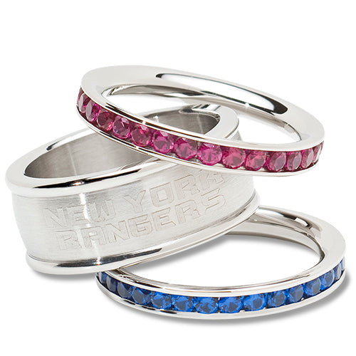 NEW YORK RANGERS TEAM LOGO CRYSTAL STACKED RING SET SZ 6