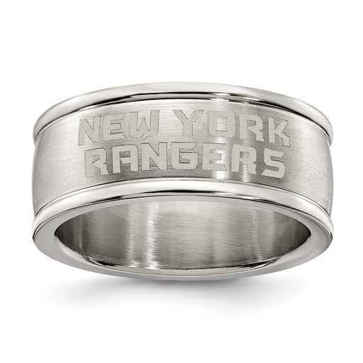 NEW YORK RANGERS STAINLESS STEEL LOGO BAND RING SIZE 6