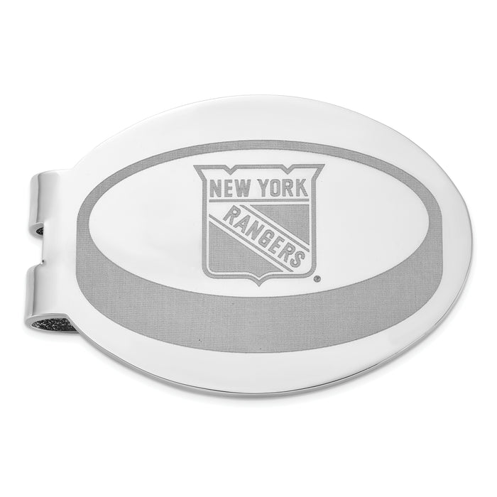 Stainless Steel NHL New York Rangers Polished Oval Engraved Money Clip