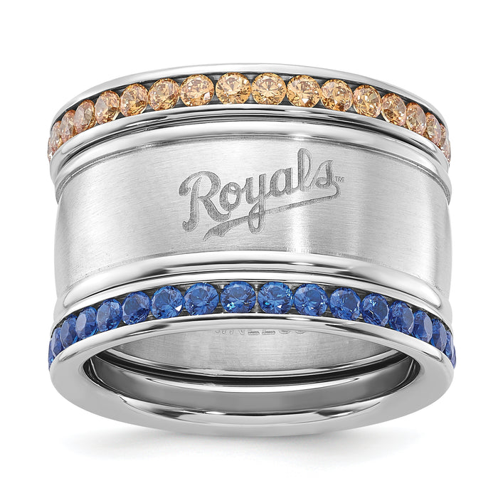 Stainless Steel MLB Kansas City Royals Crystal Triple Stacked Ring Set