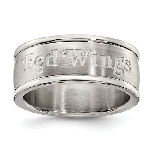 DETROIT RED WINGS STAINLESS STEEL LOGO BAND RING SIZE 8