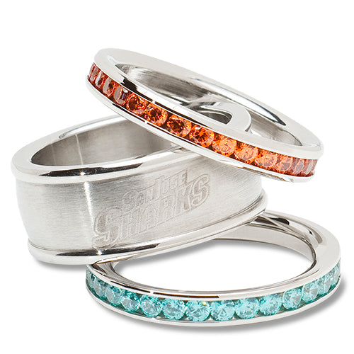 SAN JOSE SHARKS TEAM LOGO CRYSTAL STACKED RING SET SZ 8