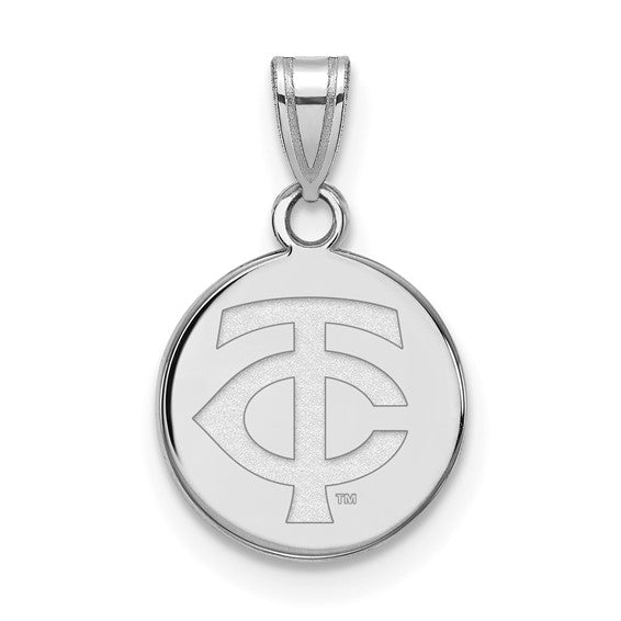 The SS MLB Minnesota Twins Baseball Club Small Pendant is crafted in sterling silver with the team logo engraved on the front and a smooth bail for easy chain attachment—perfect MLB jewelry for any Twins fan.