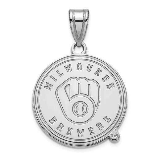 Sterling Silver pendant featuring a large "M" Milwaukee Brewers logo, with "MILWAUKEE BREWERS" encircling a stylized baseball glove and ball at the center. Product: SS MLB Milwaukee Brewers Letter M Large Pendant.
