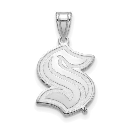 Sterling Silver Rhodium-plated NHL LogoArt Seattle Kraken Large Pendant