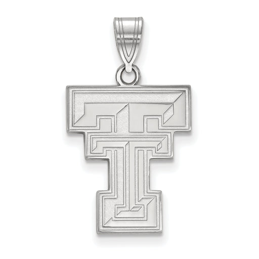 Sterling Silver Rhodium-plated LogoArt Texas Tech University T-T Large Pendant