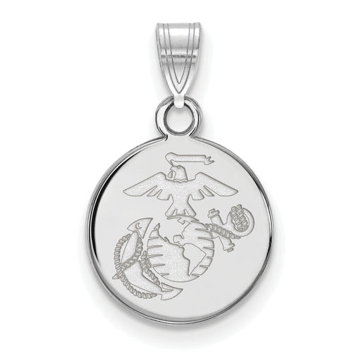 Sterling Silver Rh-Plat Small U.S. Marine Corps Disc Pendant