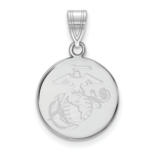 Sterling Silver Rh-Plat Medium U.S. Marine Corps Disc Pendant