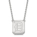 This SS Duquesne University Large Letter D Pendant w/Necklace features a rectangular charm engraved with a stylized capital letter "D" in an ornate font, reminiscent of the LogoArt Duquesne University Necklace. The chain is a simple link design, connected to the pendant at two points on the top corners.