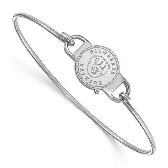 A sterling silver 7-inch wire bangle, the SS MLB Milwaukee Brewers Letter, featuring a round charm with the Milwaukee Brewers logo and team name engraved around it.