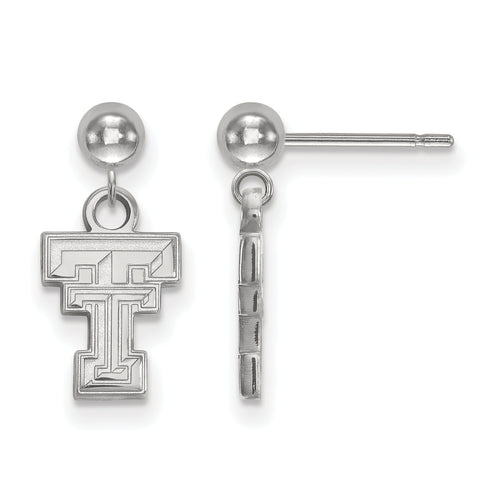 Sterling Silver Rhodium-plated LogoArt Texas Tech University T-T Dangle Ball Post Earrings