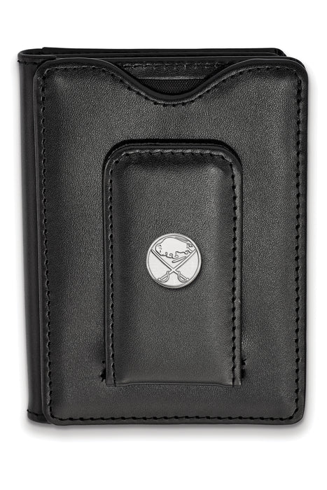 SS Rh-p NHL LogoArt Buffalo Sabres Black Leather Money Clip Wallet