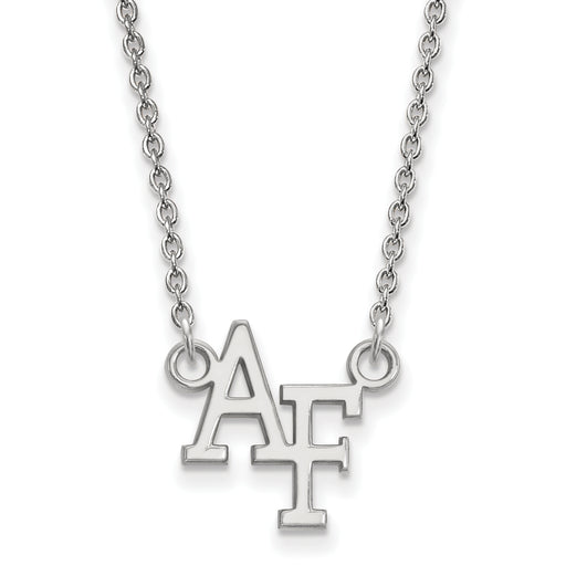 Sterling Silver Rhodium-plated LogoArt United States Air Force Academy A-F Small Pendant 18 inch Necklace