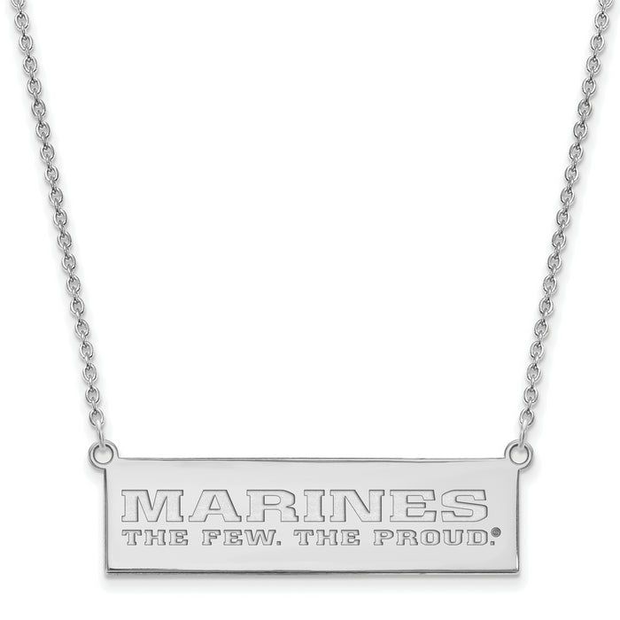 Sterling Silver Rh-Plat U.S. Marine Corps The Few. The Proud. Bar Necklace