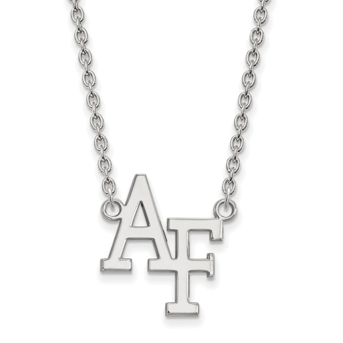 Sterling Silver Rhodium-plated LogoArt United States Air Force Academy A-F Large Pendant 18 inch Necklace