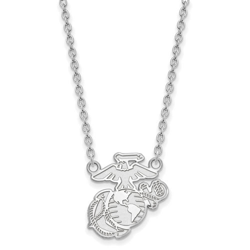 Sterling Silver Rh-Plat U.S. Marine Corps Split Chain Pendant