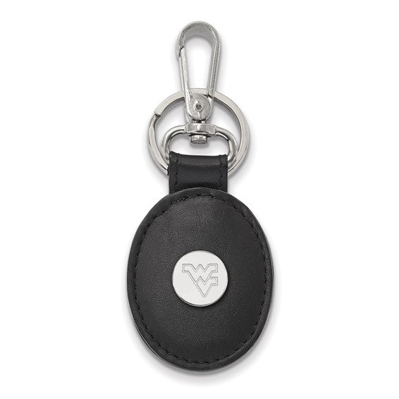 SS West Virginia University Black Leather Oval Key Chain