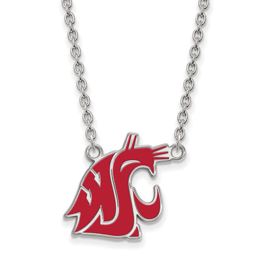 SS Washington State Cougar Large Enameled Pendant 18 inch Necklace