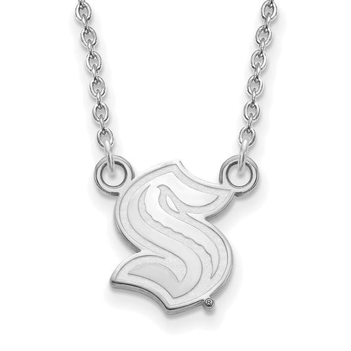 Sterling Silver Rhod-pltd NHL LogoArt Seattle Kraken Pendant Necklace