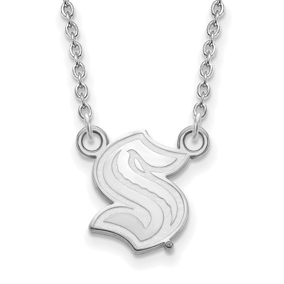 Sterling Silver Rhod-pltd NHL LogoArt Seattle Kraken Pendant Necklace