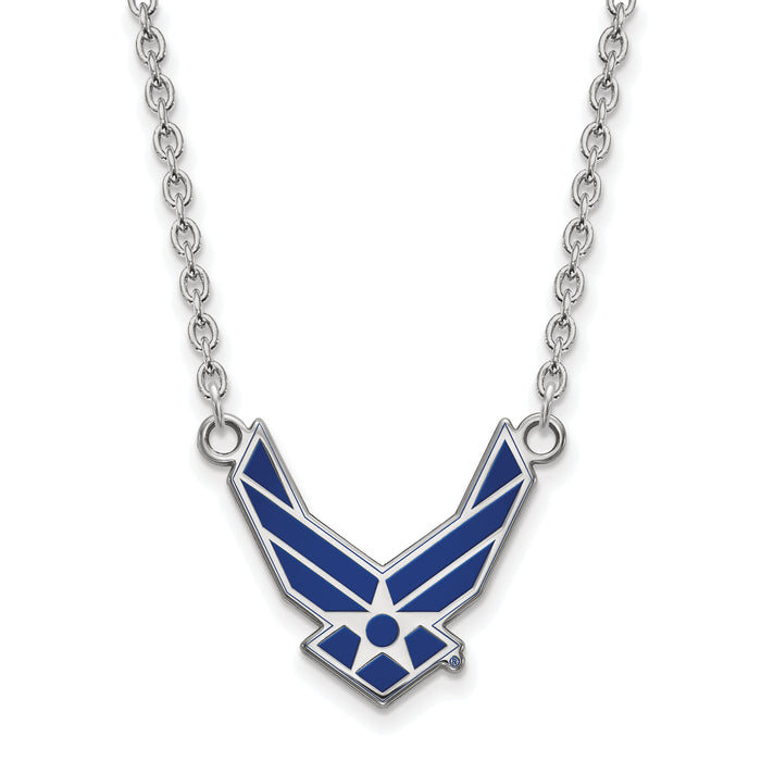 Sterling Silver Rhodium-plated LogoArt U.S. Air Force Large Enameled Pendant 18 inch Necklace