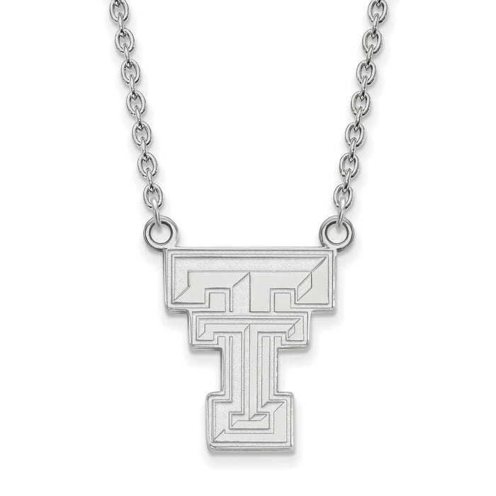 Sterling Silver Rhodium-plated LogoArt Texas Tech University T-T Large Pendant 18 inch Necklace