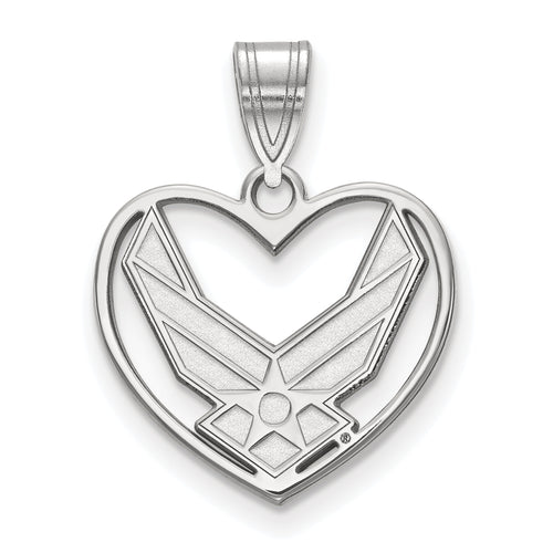 Sterling Silver Rhodium-plated LogoArt U.S. Air Force Heart Pendant