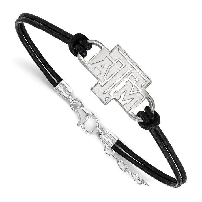 SS Texas A and M University T-A-M Small Center Black Leather 7 inch Bracelet with Extender