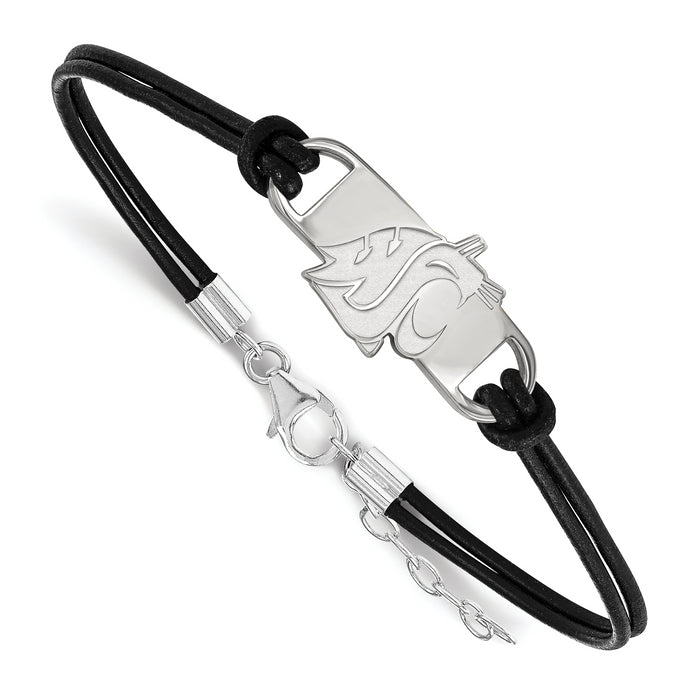 SS Washington State Cougar Small Black Leather Bracelet with Extender