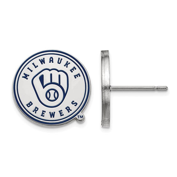 SS MLB  Milwaukee Brewers Small Enamel Disc Earrings