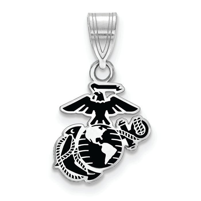 Sterling Silver Rh-Plat Small U.S. Marine Corps Epoxied Pendant