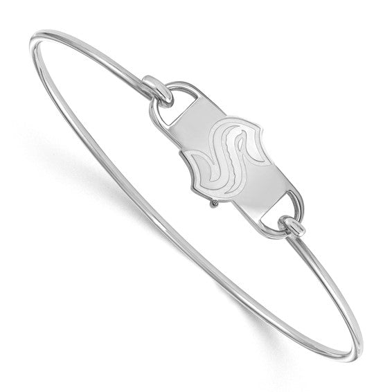 Sterling Silver Rhodium-plated NHL LogoArt Seattle Kraken Wire Bangle