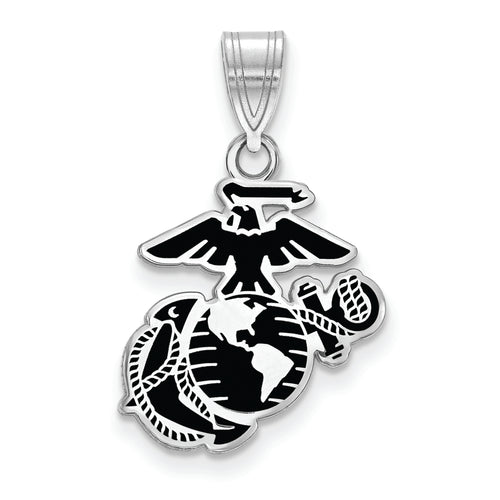 Sterling Silver Rh-Plat Medium U.S. Marine Corps Epoxied Pendant