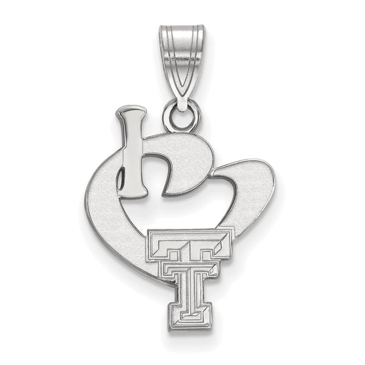 Sterling Silver Rhodium-plated LogoArt Texas Tech University Large I Heart Pendant