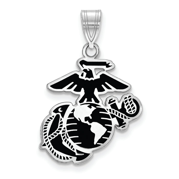 Sterling Silver Rh-Plat Large U.S. Marine Corps Epoxied Pendant