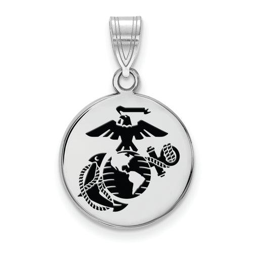 Sterling Silver Rh-Plat Medium U.S. Marine Corps Epoxied Disc Pendant