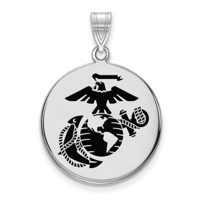 Sterling Silver Rh-Plat Large U.S. Marine Corps Epoxied  Disc Pendant