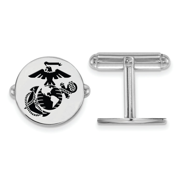 Sterling Silver Rh-Plat U.S. Marine Corps Epoxied  Disc Cuff Link