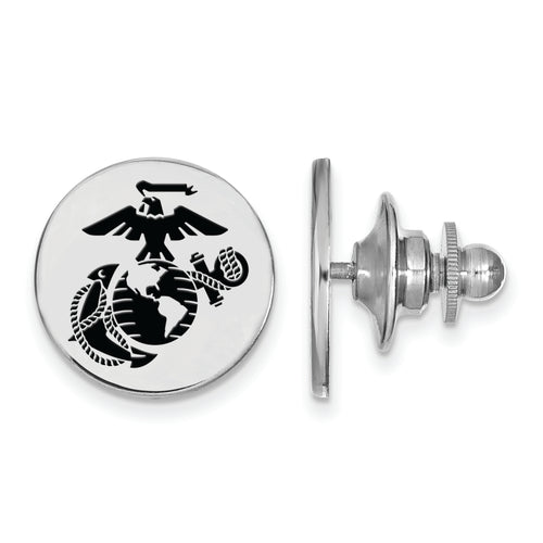 Sterling Silver Rh-Plat U.S. Marine Corps Epoxied  Disc Lapel Pin