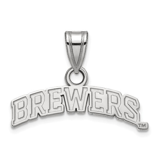 The sterling silver MLB Milwaukee Brewers Script Small Pendant is a sterling silver pendant with "BREWERS" in bold, arched letters and a top loop for chains—an ideal logo accessory for any Milwaukee Brewers fan.