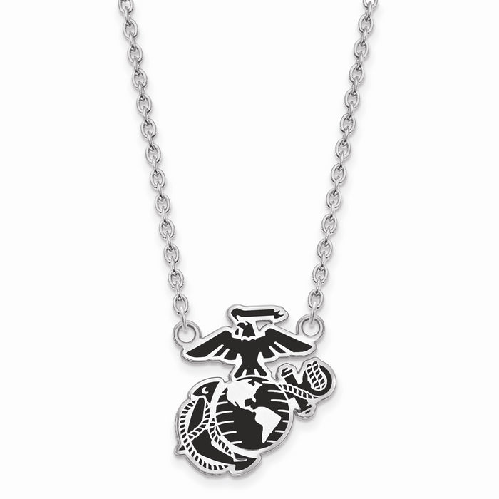 Sterling Silver Rh-Plat U.S. Marine Corps Epoxied Split Chain Pendant