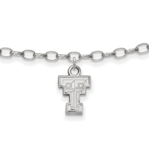 Sterling Silver Rhodium-plated LogoArt Texas Tech University T-T 9 inch Anklet