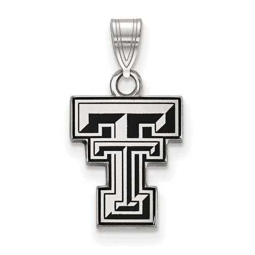 Sterling Silver Rhodium-plated LogoArt Texas Tech University T-T Small Enameled Pendant